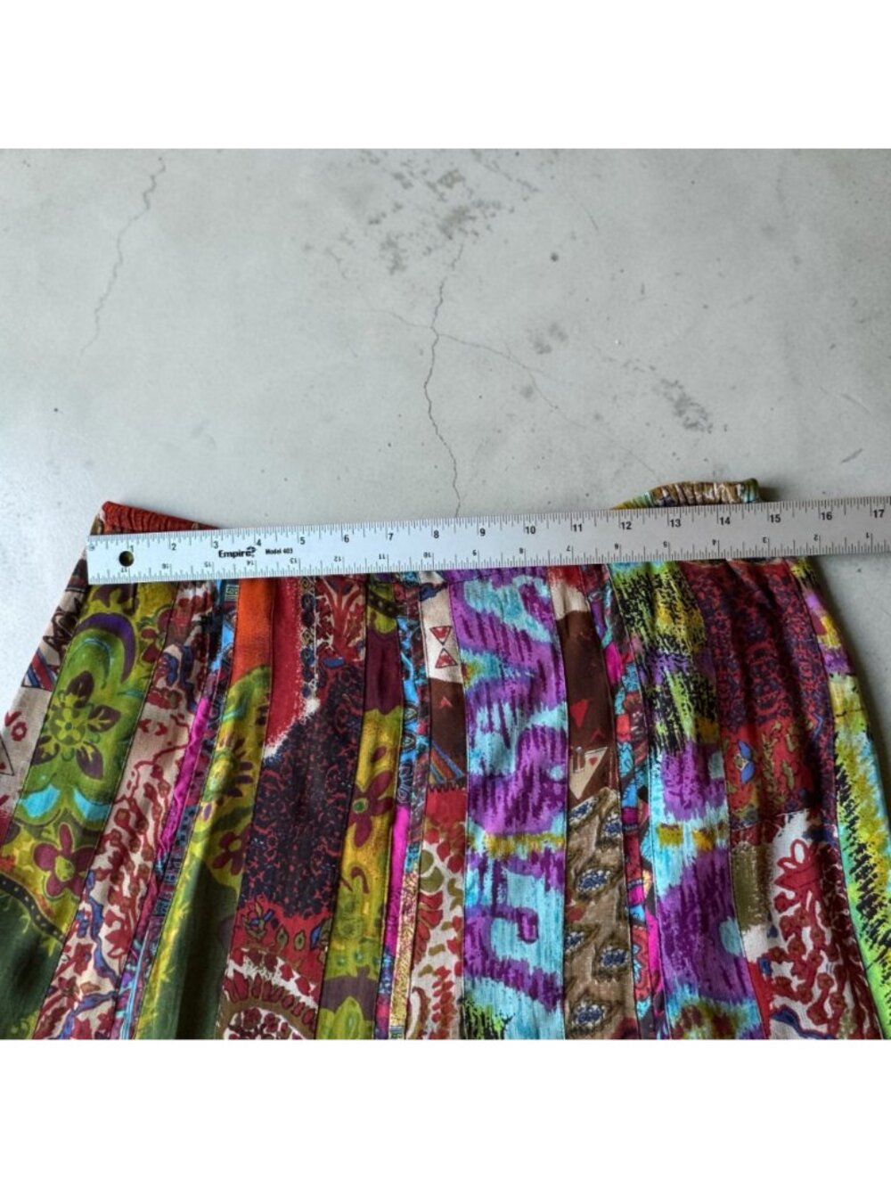 Chicos Boho A-Line Skirt Colorful Patchwork Rayon Side Zip Size 1 Made In India - Picture 9 of 11
